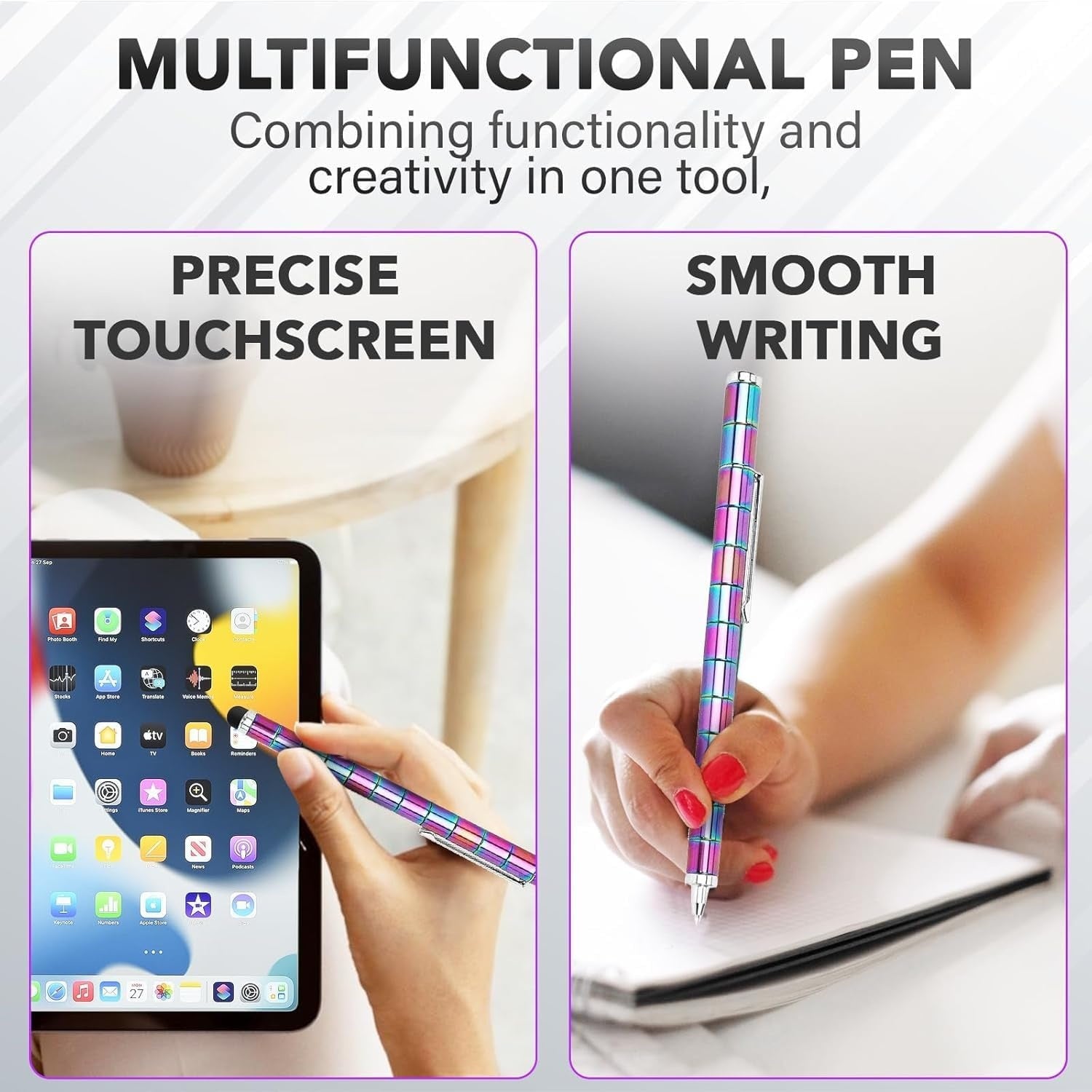 Magnetic Fidget Pen Writing & Shape-Building Toy with Rainbow Finish | Stress Relief Gadget with Rings & Balls